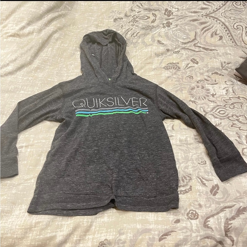 Quiksilver Charcoal Hoodie with Aqua and Lime Wave Stripe